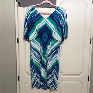 Dressbarn Blue and Green Patterned Dress